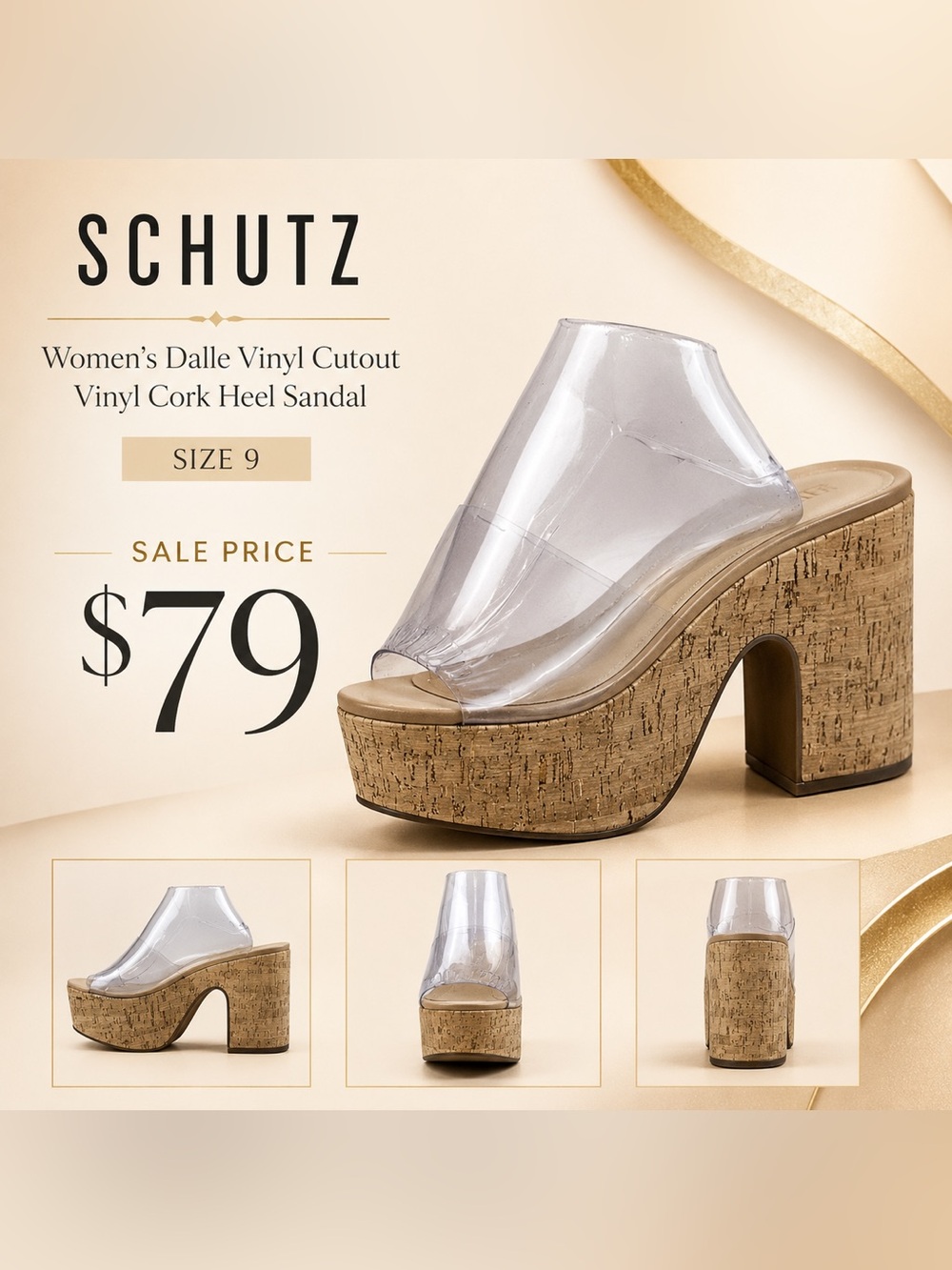 SCHUTZ Clear Vinyl Cork Platform Mule - Transparent/Beige